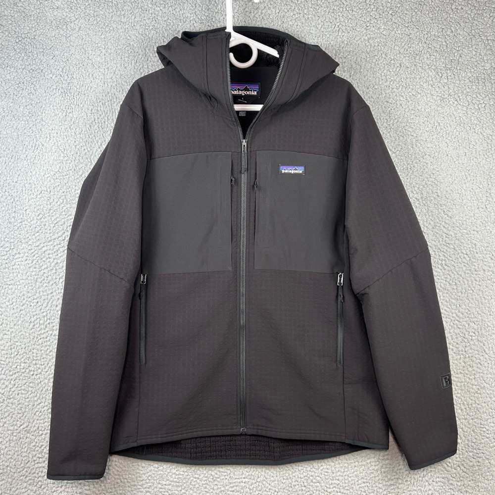 Patagonia R2 TechFace Hoody Mens Large Black Full Zip Fleece Lined Jacket 83731